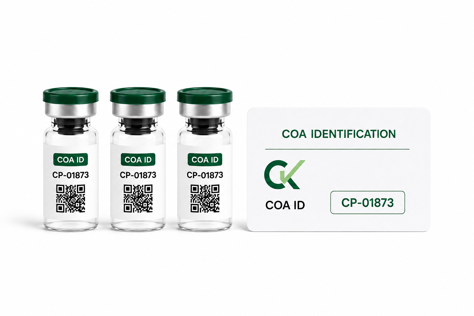 CheckPeptide sample submission form with vials and COA ID card